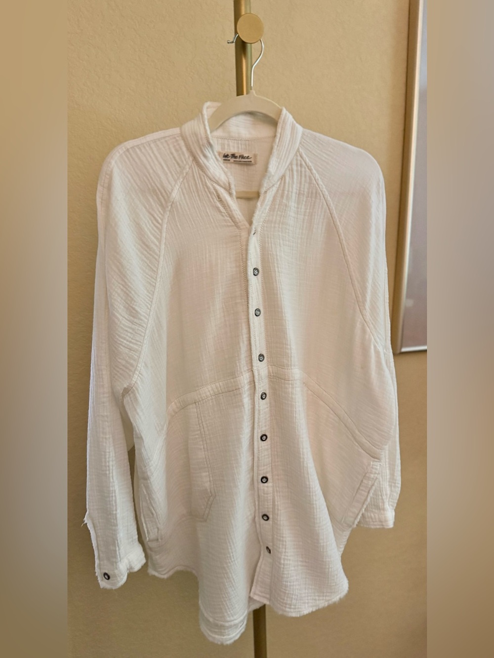 Free People We The Free Crinkle Gauze Button Front Top / Cream / Size Medium
